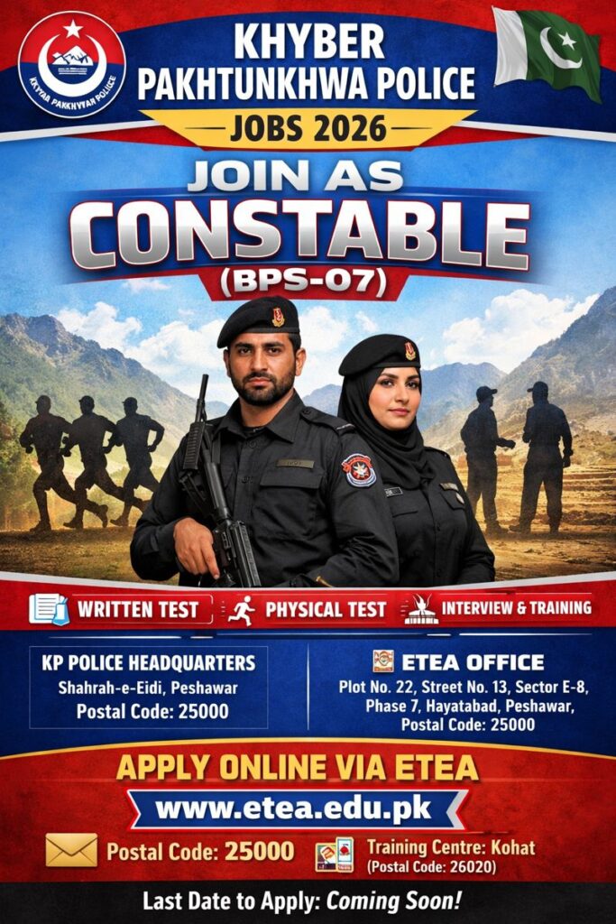 Khyber Pakhtunkhwa Police Jobs 2026 for Constable